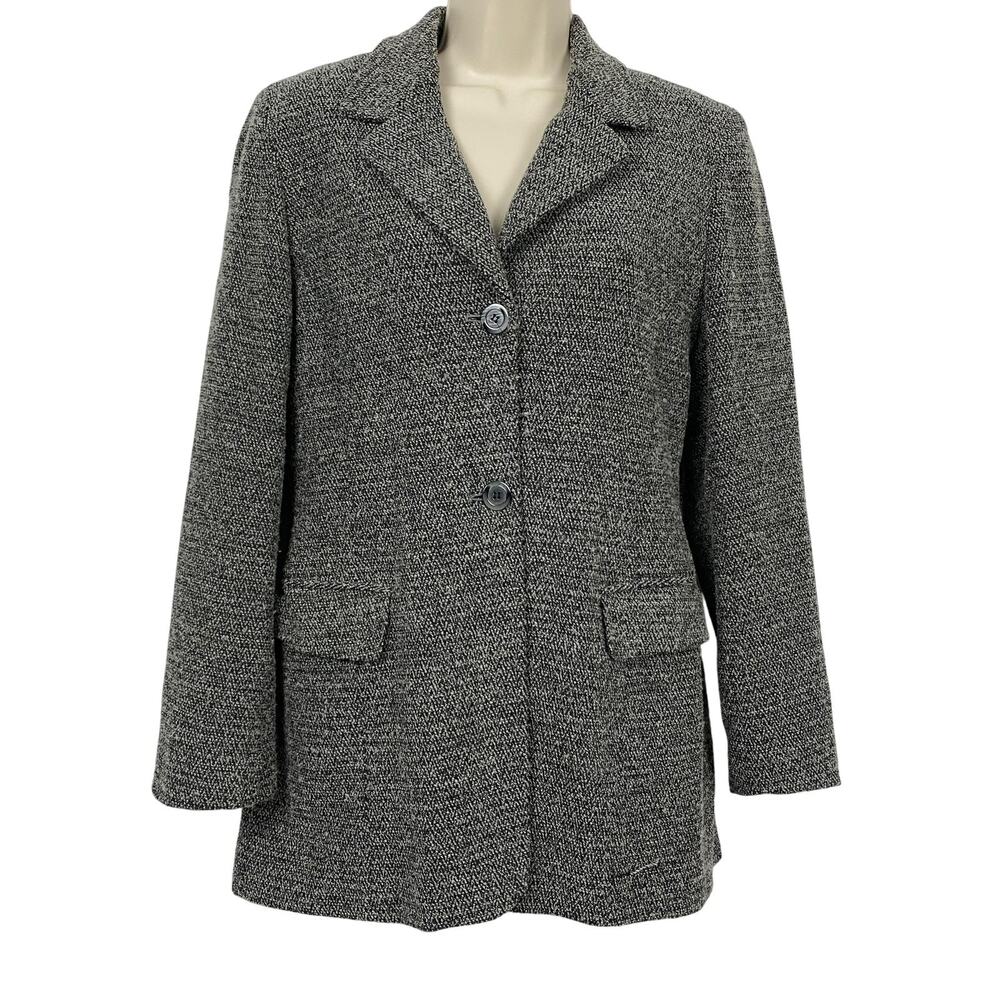 Rena Rowan Blazer Womens 8 Wool Blend Textured Tweed Jacket Pockets Casual Gray